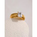 Timeless Elegance - Vintage Metal Waterproof Stainless Steel 18K PVD Gold Color Cubic Zirconia Thick Ring, a New Fashion Charm Jewelry Accessory for Women