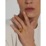Metallic Elegance - Stainless Steel Statement Ring with New Design, Metallic Texture, 18K Plated Finger Ring, Waterproof Jewelry, Perfect for Bagues Pour Femme