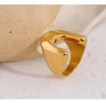 U-Shaped Elegance - Statement Metal Stainless Steel 18K Gold Color Texture Ring, Personalized Fashion, Unique Waterproof Charm Jewelry