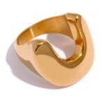 U-Shaped Elegance - Statement Metal Stainless Steel 18K Gold Color Texture Ring, Personalized Fashion, Unique Waterproof Charm Jewelry