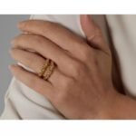 Timeless Texture - Stainless Steel Round Rings for Women with Gold Metal Texture, 18K Plated Statement, Trendy Jewelry, Perfect Bagues Pour Femme Gift