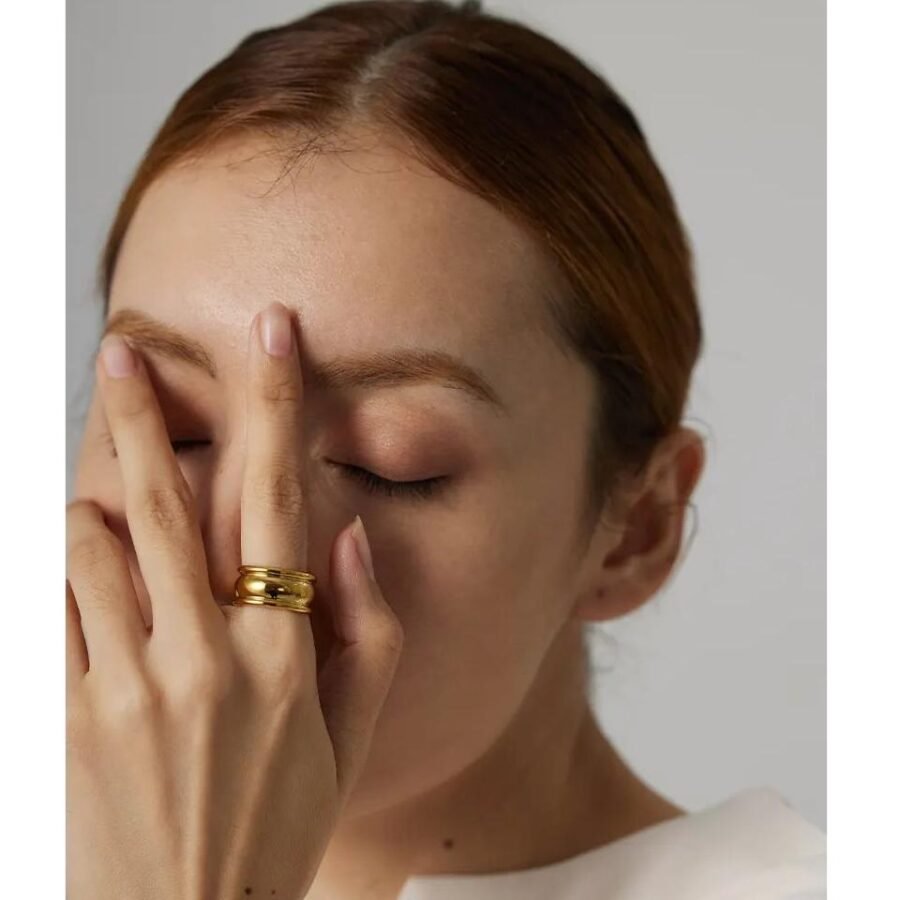 Sleek Minimalism - Stainless Steel Round Ring with Minimalist Texture, Metal 18K PVD Plated, a Stylish Finger Ring