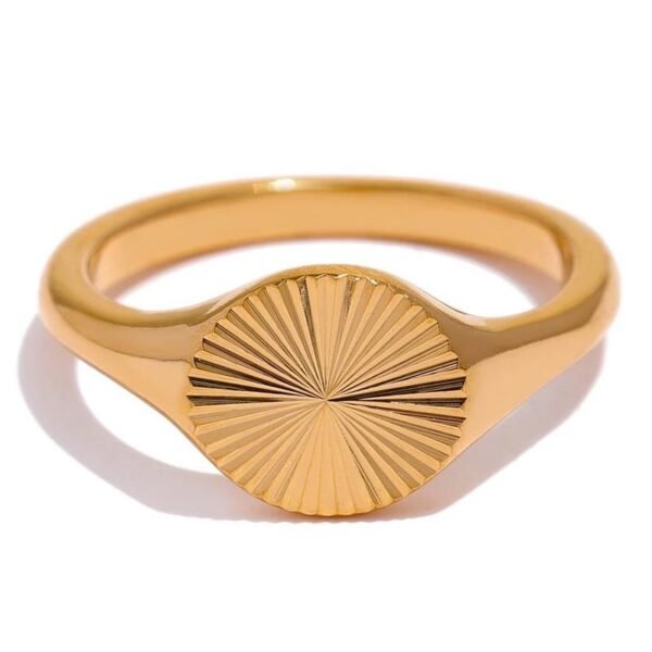 Golden Geometry - Stainless Steel Golden Geometric Ring with Statement Metal Texture, a Fashionable Finger Jewelry, Joyería Acero Inoxidable Mujer Gift