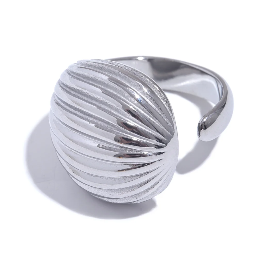 Chic Stripes - 316L Stainless Steel Stripe Geometric Fashion Open Ring for Women with Metal Texture, 18K Plated, Stylish and High-Quality Jewelry