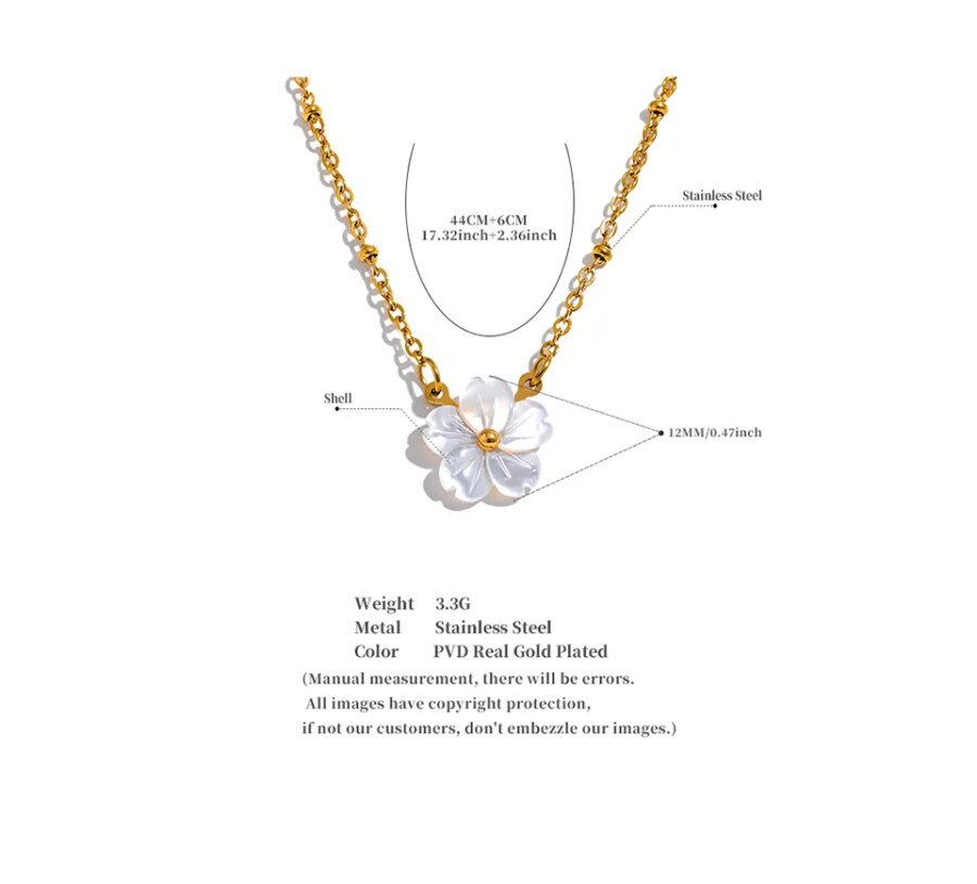 Floral Elegance - Chic Fashion Natural Shell Flower Pendant Necklace, a Gift of Exquisite Stainless Steel Chain in Gold Color, Premium Jewelry Bijoux