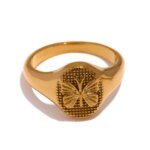 Fluttering Blooms - Butterfly Sunflower Ring crafted from 316L Stainless Steel with Metal Texture, Golden Waterproof Charm, High-Quality Jewelry for Women, an Ideal Gift