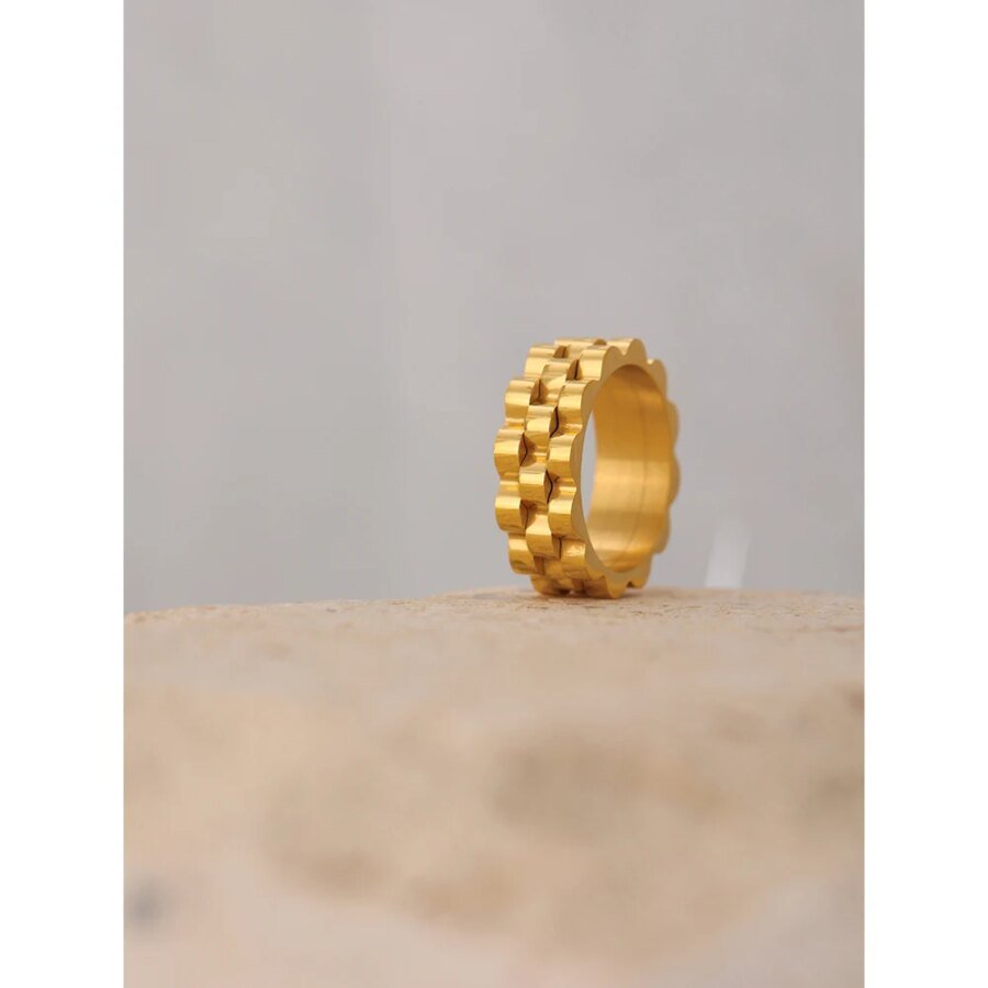 Timeless Simplicity - Stainless Steel Women Ring, Fashion Jewelry with Simple Chic Golden Metal Texture, Waterproof and Perfect for Parties, an Ideal Gift
