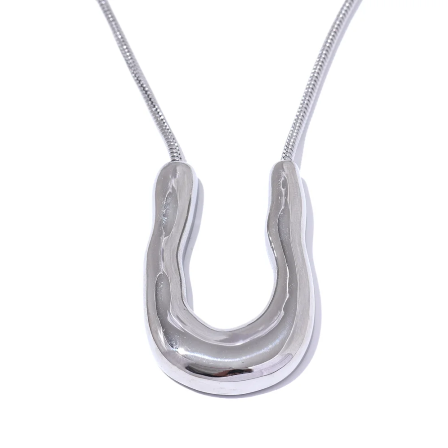 Timeless Elegance - 316L Stainless Steel U-Shape Metal Necklace Pendant, 18K PVD Plated, Fashion Statement Collar Neck Jewelry, Waterproof and Brand New Design