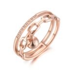 Eternal Sparkle - Simple Design Rose Gold Color Clear Rhinestone Titanium Steel White Shell Wedding Rings for Women