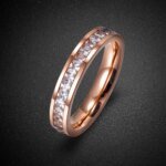 Radiant Love - Simple Mosaic Clear Cubic Zirconia Rose Gold Color Titanium Steel Wedding Rings for Women, an Elegant Anniversary Gift with Timeless Appeal