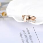 Radiant Layers - Rose Gold Color 2 Layers Wedding Rings, Exquisite Jewelry Crafted from 316L Stainless Steel with Rhinestone, Perfect for an Elegant Engagement