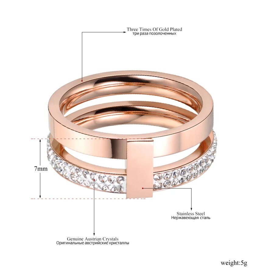 Radiant Layers - Rose Gold Color 2 Layers Wedding Rings, Exquisite Jewelry Crafted from 316L Stainless Steel with Rhinestone, Perfect for an Elegant Engagement