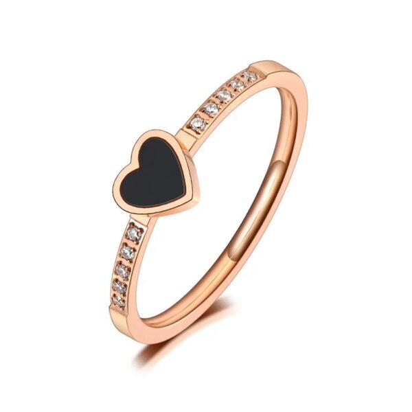 Heartfelt Elegance - Trendy Titanium Stainless Steel Black Acrylic Love Heart Rings, CZ Crystal Heart Engagement Ring for Women and Girls, Romantic Fashion Jewelry