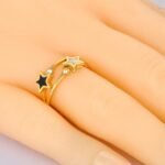 Celestial Harmony - Double Star Black Acrylic & White Shell Rings, Stainless Steel CZ Crystal Party Ring for Women and Girls