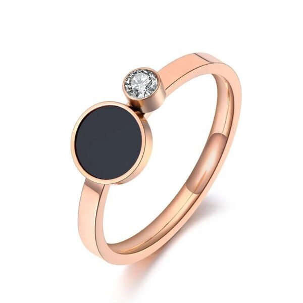 Chic Harmony - Trendy Titanium Stainless Steel Black Acrylic Rings with CZ Crystal Love, Fashionable Wedding Ring Jewelry for Women