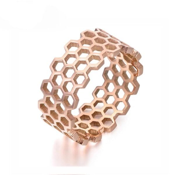 HexaChic - Titanium Steel Hollow Hexagonal Geometric Ring, Rose Gold Color Trendy Rings for Women