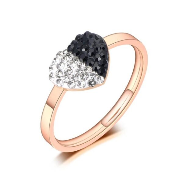 StarGaze - Stainless Steel White/Black Rhinestone Heart Rings, Trendy Love Wedding Jewelry for Women and Girls