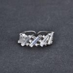 CrystalAura - Geometric Crystal Wedding Rings, Original Design Anniversary Jewelry with Cubic Zirconia for Women