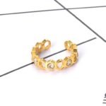 Radiant Geometric Elegance - Titanium Stainless Steel CZ Crystal Ring, 18K Gold Plated, Stylish Open Design, Women's Jewelry