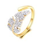 Bohemia Elegance - Titanium Stainless Steel Rhinestone Leaves Ring, Exquisite CZ Crystal Party Jewelry for Women
