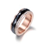 Timeless Elegance - Classic Titanium Stainless Steel White/Black Ceramics Ring with CZ Crystal Wedding Engagement Rings for Women