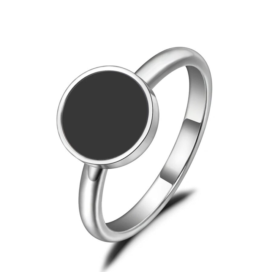 Sophisticated Office Chic - Trendy OL Style Anniversary Ring with Black Acrylic Stone, 316L Stainless Steel Rings for Women