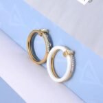 Black/White Ceramic Crystal Wedding Rings - Rose Gold Plated Stainless Steel Rhinestone Engagement