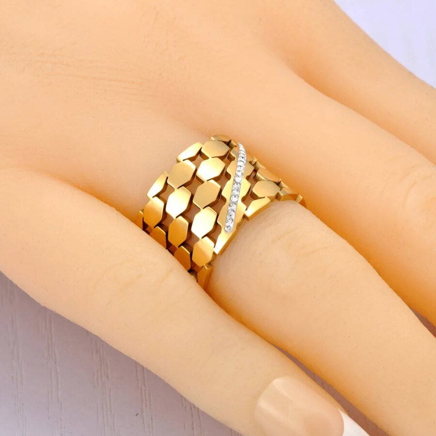 Stainless Steel Hollowed Geometric Handmade Metal Cut Ring - Personalized Waterproof Jewelry for Women