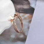 OL Design Stainless Steel Double Butterfly Ring – Rose Gold Plated Micro Pave CZ Crystal Anniversary Rings for Women