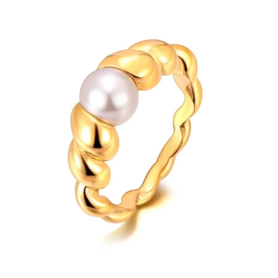 Creative Vintage Simulated Pearl Wedding Rings for Women Stainless Steel Geometric Spiral Trendy Party Jewelry