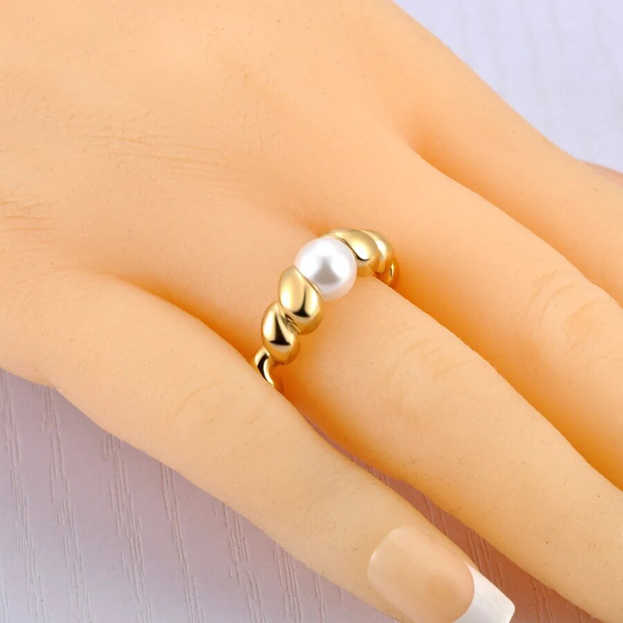 Creative Vintage Simulated Pearl Wedding Rings for Women Stainless Steel Geometric Spiral Trendy Party Jewelry