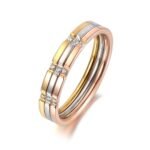 Trendy 3-in-1 Gold Color Mosaic CZ Crystal Rings Jewelry Titanium Steel Wedding Engagement Ring For Women Girls