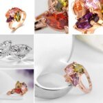 Fashion Colorful Cubic Zirconia Flower Ring Rose Gold Color Bohemia Party Ring For Women Girls