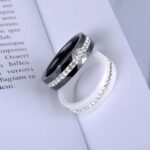Classic White & Black Ceramics Rings Jewelry Clay Rhinestones Wedding Engagement Rings For Women Anneaux