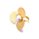 Fashion Stainless Steel Flower Imitation Pearls Ring For Women Waterproof 18K Gold Color Hyperbolic Trendy Jewelry