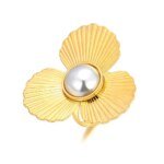 Fashion Stainless Steel Flower Imitation Pearls Ring For Women Waterproof 18K Gold Color Hyperbolic Trendy Jewelry