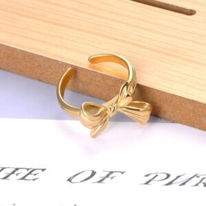 Titanium Stainless Steel Cast Metal Ring 18K Gold Plated Bohemia Party Bowknot Ring Women Girl
