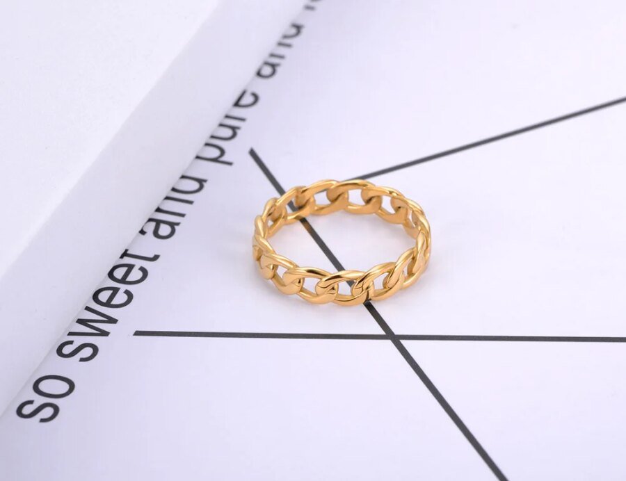 Original Design Titanium Stainless Steel Geometric Chain Hiphop/Rock Rings Gold Color Bohemia Punk Ring Women