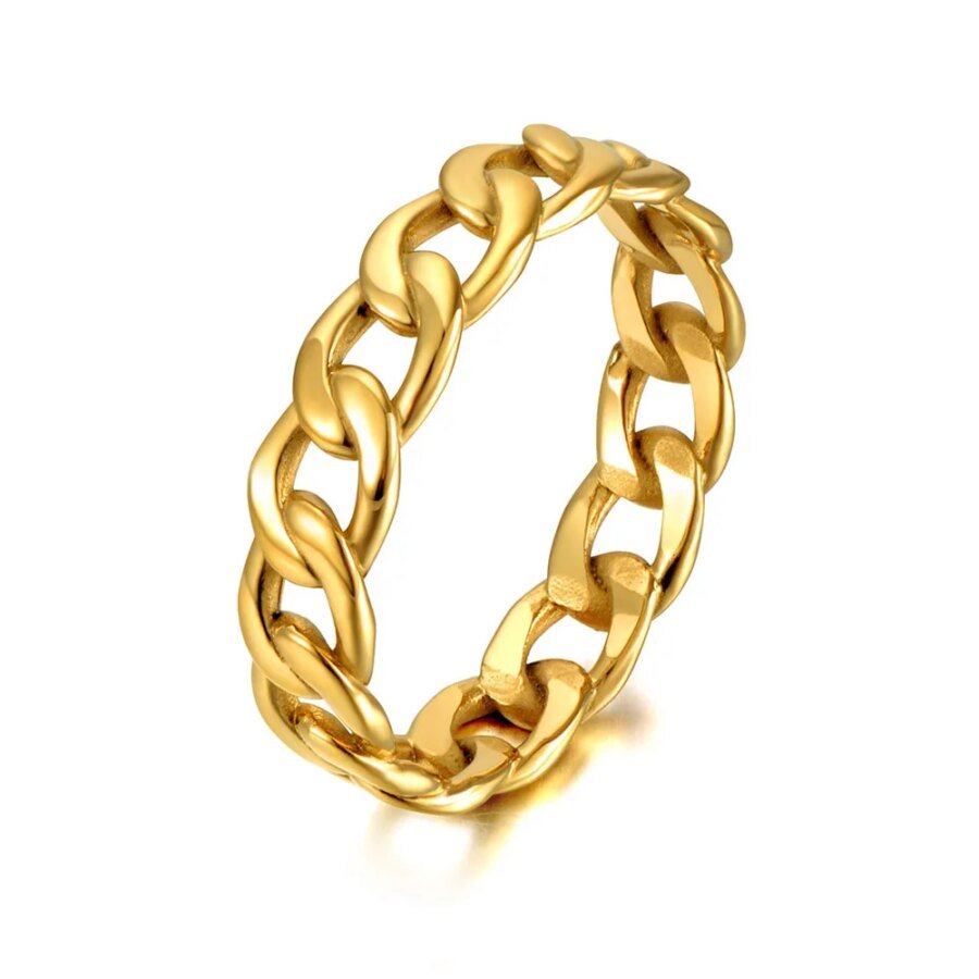 Original Design Titanium Stainless Steel Geometric Chain Hiphop/Rock Rings Gold Color Bohemia Punk Ring Women