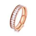 Chic Titanium Stainless Steel Full Cubic Zirconia Anniversary Ring - Trendy CZ Crystal Wedding Jewelry for Women