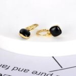 Chic 316L Stainless Steel Square Charm Hoop Earrings - Real Gold Plated Blue Black White Glazed Jewelry for Women