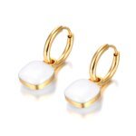 Chic 316L Stainless Steel Square Charm Hoop Earrings - Real Gold Plated Blue Black White Glazed Jewelry for Women