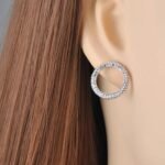 Stylish Stainless Steel Jewelry - Shiny White/Black Clay Crystal Earrings in Rose Gold, Round Shape for a Perfect Christmas Gift