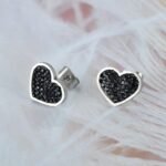 Chic Titanium Stainless Steel Black/White Rhinestone Earrings - Trendy CZ Crystal Heart Jewelry for Women and Girls