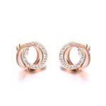 Elegant Stainless Steel Clay Crystal Double Circles Stud Earrings - Vintage Jewelry for Trendy Women and Girls