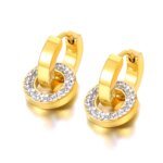 Chic Stainless Steel Double Circle Hoop Earrings – Trendy Geometric Statement Rhinestone Jewelry for Women