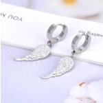 Elegant White Clay Crystal Angel Wings Hoop Earrings - Trendy Stainless Steel Rhinestone Jewelry for Women