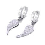 Elegant White Clay Crystal Angel Wings Hoop Earrings - Trendy Stainless Steel Rhinestone Jewelry for Women