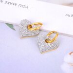 Radiant Green/White Rhinestone Heart Hoop Earrings - Stainless Steel Wedding Earrings for Brides