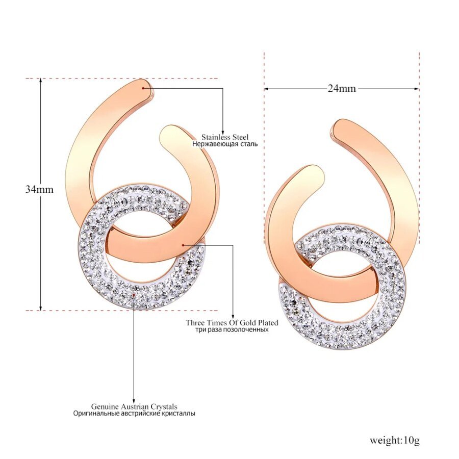 Unique Titanium Stainless Steel Geometric Circle Earrings – Original Design for Women, Trendy CZ Crystal Party Jewelry